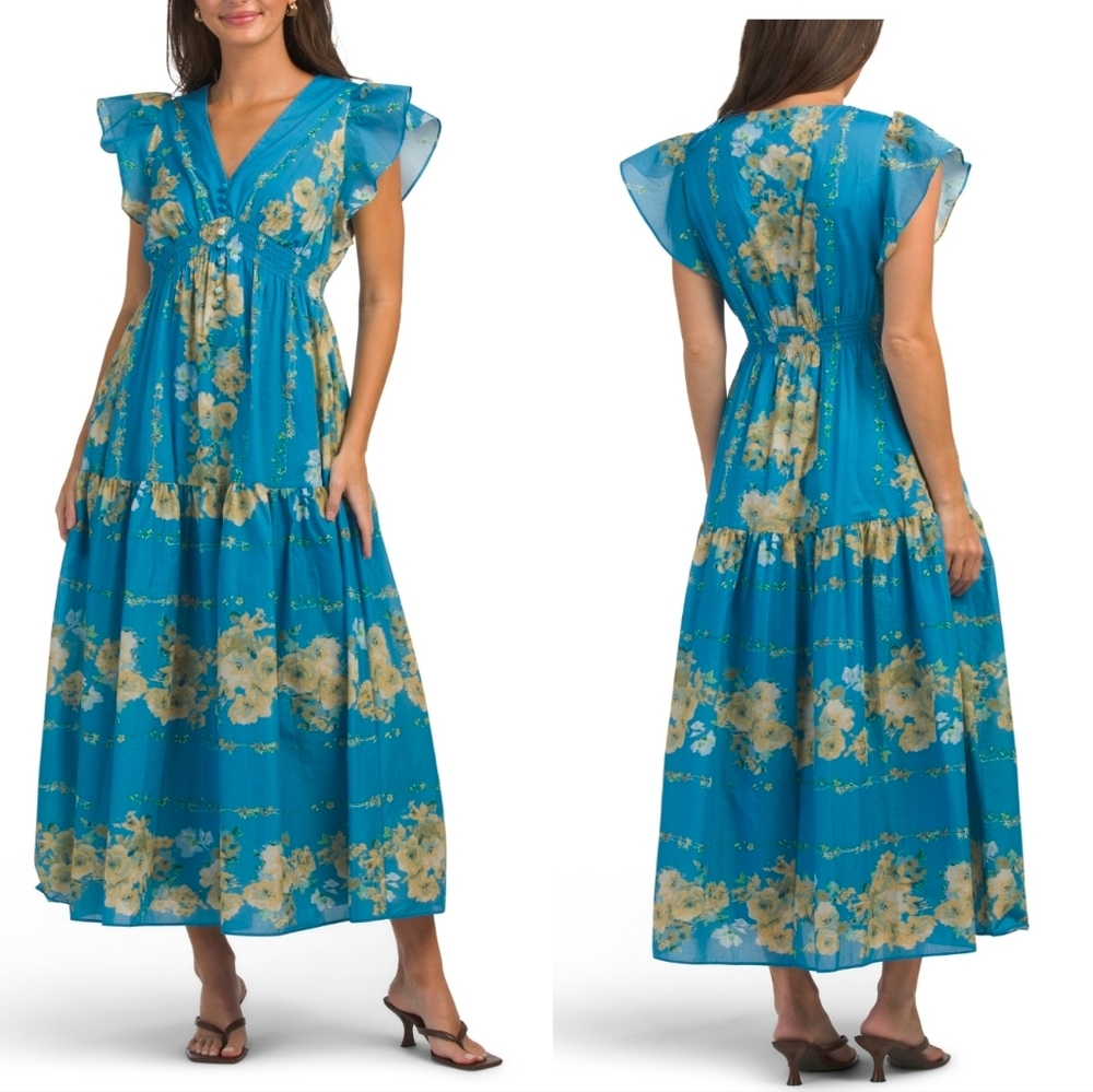💙🔹️TAYLOR 🔹️Floral Blue/yellow  Floral V Neck  Maxi Dress